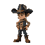 cow boy, old boots, black cowboy hat, old black capuchin, looking right