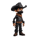 cow boy, old boots, black cowboy hat, old black capuchin, black masked, high quality looking right, 