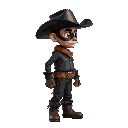 cow boy, old boots, black cowboy hat, old black capuchin, black masked, high quality, right