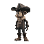 cow boy, old boots, black cowboy hat, old black capuchin, looking right