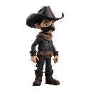 cow boy, old boots, black cowboy hat, old black capuchin, black masked, high quality, right direction