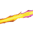a concentrated beam of fiery, ionized plasma, glowing bright yellow or orange with streaks of purple or blue at the edges. the shape should be long and cylindrical, with a fluid motion as if it's cutt
