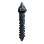 a thick, powerful bolt with a sharp, metallic head. the body is long and slightly tapered, with an engraved pattern running down its length. the color is dark gray with accents of bronze, giving it an