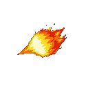 a fiery, flickering projectile resembling a ball of intense flame. the flame should have a gradient from bright orange at the core to a darker red at the edges, with occasional sparks flying off. the 