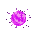a spherical pulse of energy, glowing a bright, intense purple. the projectile should have a digital, techy feel with crackling, electric tendrils running along its surface. it looks like a concentrate