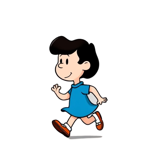 create lucy von pelt (from peanuts show) running to the right, her perspective is sideways.