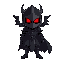 a black knight with red glowing eyes