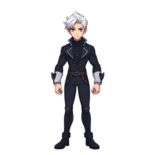 a strong, refined male character with white hair and light brown eyes, designed for a 2d platformer vampire world. he has a powerful build, elegant posture, and finely detailed features. his outfit bl