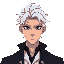 a strong, refined male character with white hair and light brown eyes, designed for a 2d platformer vampire world. he has a powerful build, elegant posture, and finely detailed features. his outfit bl