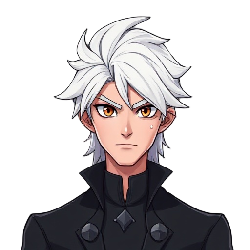 a strong, refined male character with white hair and light brown eyes, designed for a 2d platformer vampire world. he has a powerful build, elegant posture, and finely detailed features. his outfit bl