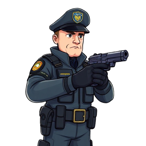 belarusian police officer with the pistol in hands