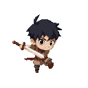 same kid as last one, with a sword, black hair, runing