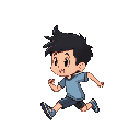 kid running in side-scroll, black hair
