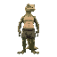 anthropomorphic male lizard wearing skimpy clothes, thick thighs and wide hips