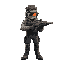 gunner human in boomershooter and sytnthwave style with eyeblinder