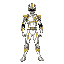 power ranger like full body character, space sci-fi, white and gold suit, manga-anime style.