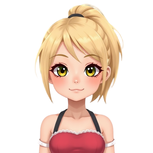 semi-realistic, yong girl, ponytail blonde, nice breast