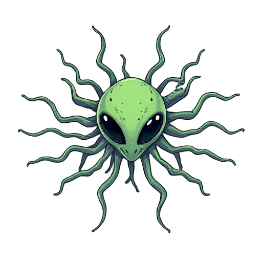 an alien hive node in the middle, tentakles spread away from it in all directions, overlapping. transparent background