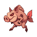 2 legged creature that is half fish half pig and somewhat human evil looking make it walk one sprite left leg