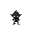 make a dark monster using only the color black for its body and white for his eyes, the monster must be a small goblin in position for running