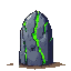 a stone racoon with glowing green cracks