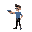 small office man with blue polo black pants  npc pointing a gun to right npc character