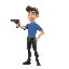 side viewed office man with blue polo black pants  npc pointing a gun npc character