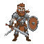 warrior with sword and shield. both tugged away