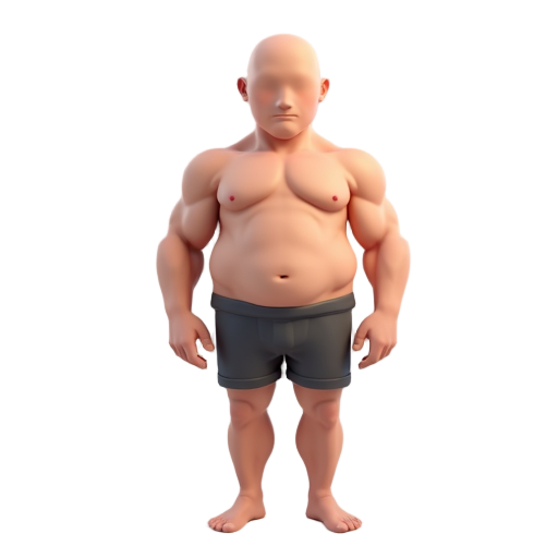 character without shorts, bald 1.80 front height and cartoon with realistic mesh anatomy 