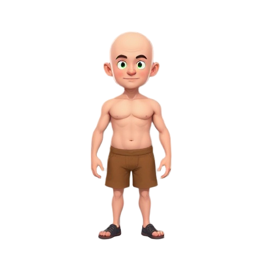 character without shorts, bald 1.80 front height and 