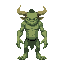  full body, monstrous  male creature, with horns, soft green skin, grotesque proportions