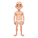 character wearing only underwear, humanized, hairless, bald, defined body, standing