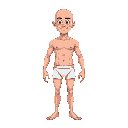 character wearing only underwear, humanized, hairless, bald, defined body, standing