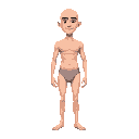 character wearing only underwear, humanized, hairless, bald, defined body, standing