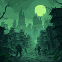 abandoned zombie apocalyptic city, more with green  