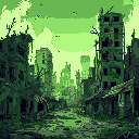 abandoned zombie apocalyptic city, more with green  