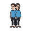 young men nearly 18 years old tall and fit men he have a light blue sweatshirt and have black jean and white black shoes sharp face long hair