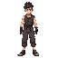 a fit and medium-height 18-year-old male fighter, wearing a simple outfit suitable for combat, standing in a dynamic pose, with short messy hair and a determined expression. his body shows a defined, 