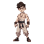 a fit and medium-height 18-year-old male fighter, wearing a simple outfit suitable for combat, standing in a dynamic pose, with short messy hair and a determined expression. his body shows a defined, 