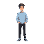 young men nearly 18 years old tall and fit men he have a light blue sweatshirt and have black jean and white black shoes