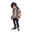 sweetshirt wearing young fighter men long hair black jean, ıdle pose for the add game hand down look right