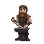 medieval blacksmith holding a hammer and a sword on anvil