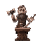 medieval blacksmith holding a hammer and a sword on anvil