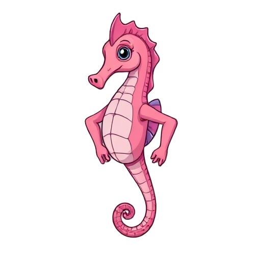 a seahorse with human legs and muscular human arms, its skin is pink but its arms and legs are human in color as if they don't fit on it.