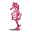 a seahorse with human legs and muscular human arms, its skin is pink but its arms and legs are human in color as if they don't fit on it.