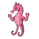 a seahorse with human legs and muscular human arms, its skin is pink but its arms and legs are human in color as if they don't fit on it.