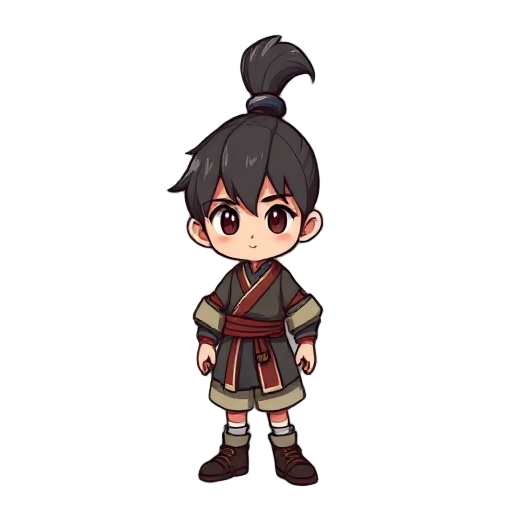 young adult with a pony tail hair, drawn in a wuxia style