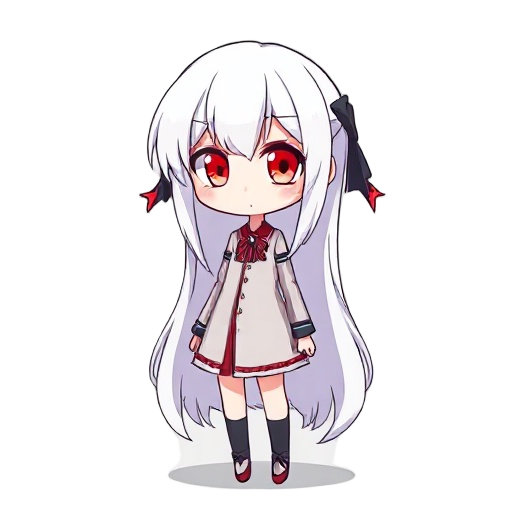 girl red eyes white hair full length 