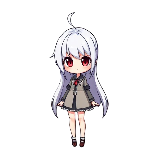 girl red eyes white hair full length 
