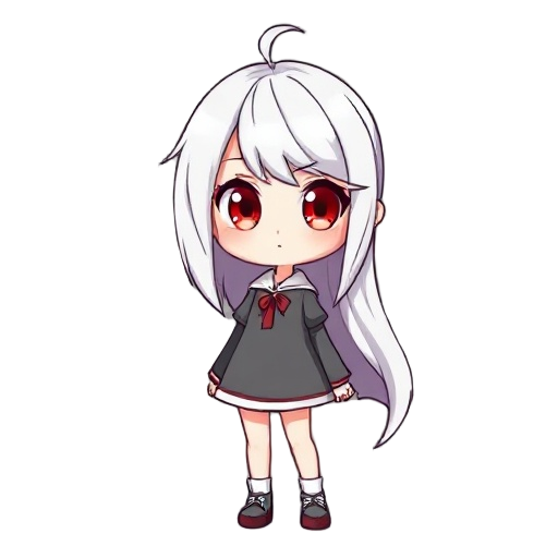girl red eyes white hair full length 